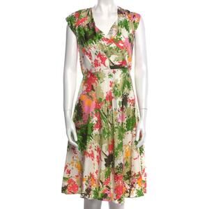 Milly 100% Silk‎ Floral Faux Wrap Midi Dress Size 2